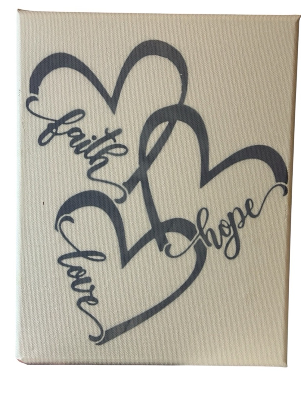Faith Hope Love Wall Art Canvas - Gray on Cream
